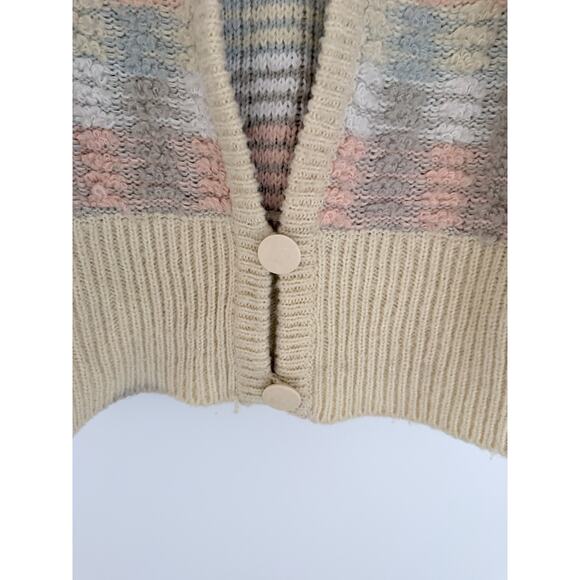 Vintage 1980s Lindsay Scott pastel-striped acrylic cardigan sweater-Size M - Picture 6 of 7
